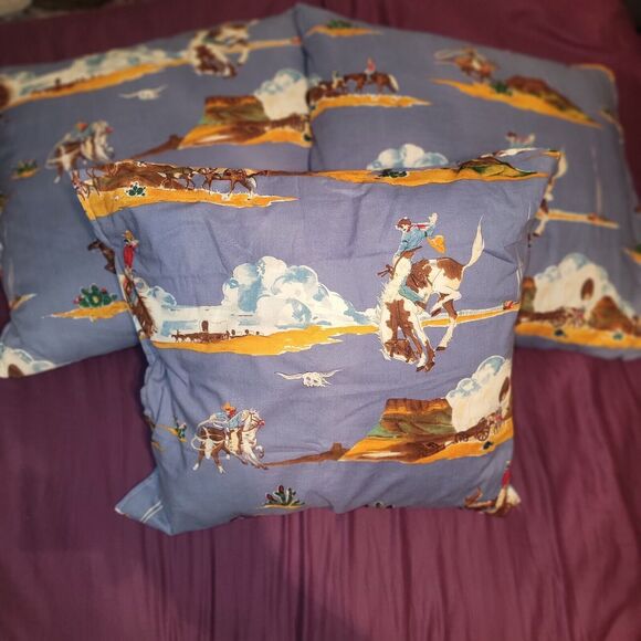 Upcycled Western Throw Pillow Cattle Steering Cowboys Stagecoach Horses Country - Picture 8 of 8
